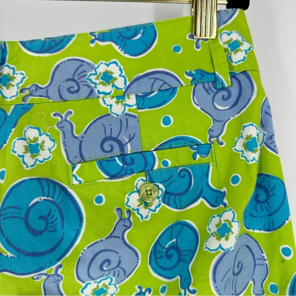 Lilly Pulitzer Green Blue Snail Floral‎ Print Cropped Pants Womens Size 10